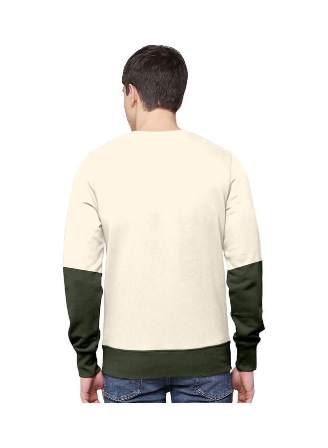 COLOR HUNT Everyday Full Sleeve Sweatshirt Cream/Dark Green  - Image 2
