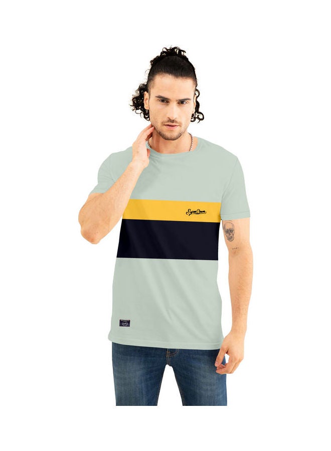 COLOR HUNT Crew Neck T-Shirt With Treding Prints Mint Green/Black - Image 1