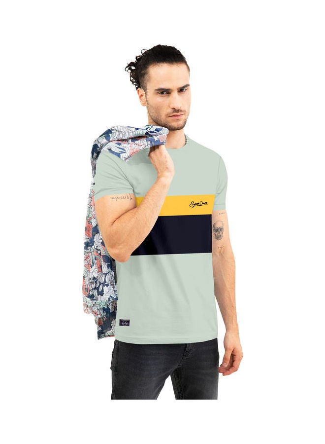 COLOR HUNT Crew Neck T-Shirt With Treding Prints Mint Green/Black - Image 4