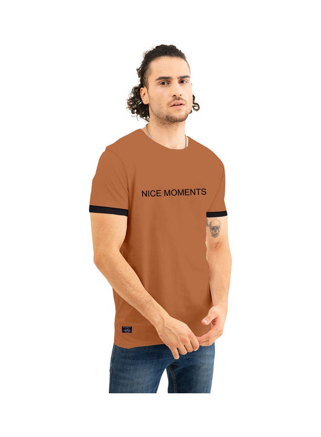 COLOR HUNT Crew Neck T-Shirt With Treding Prints Brown - Image 3