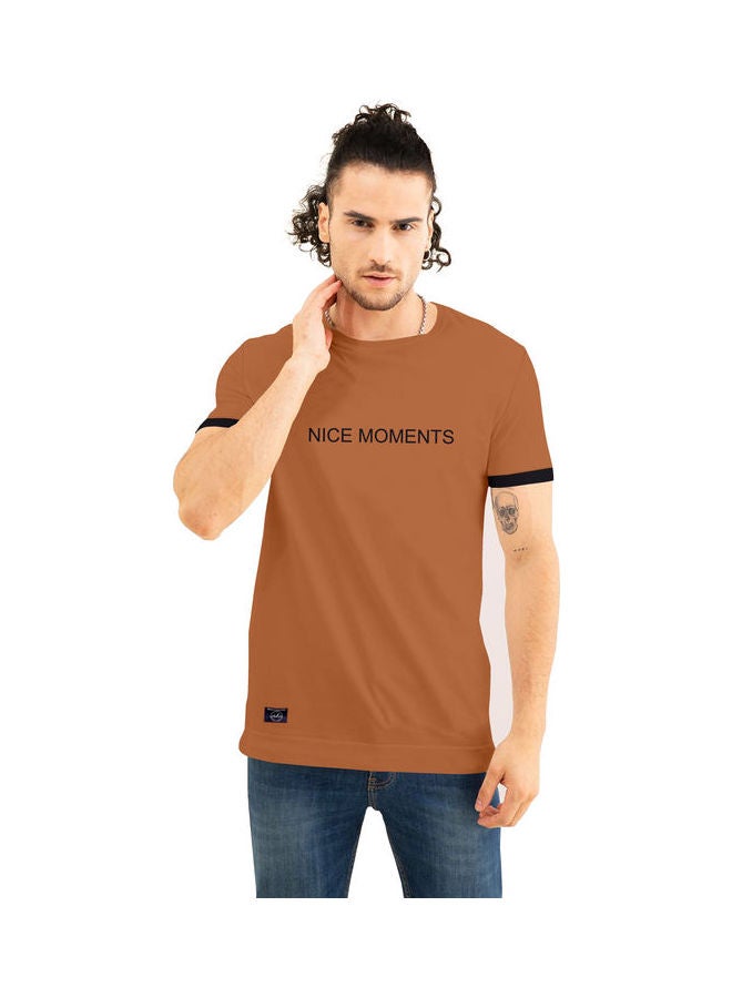 COLOR HUNT Crew Neck T-Shirt With Treding Prints Brown - Image 1