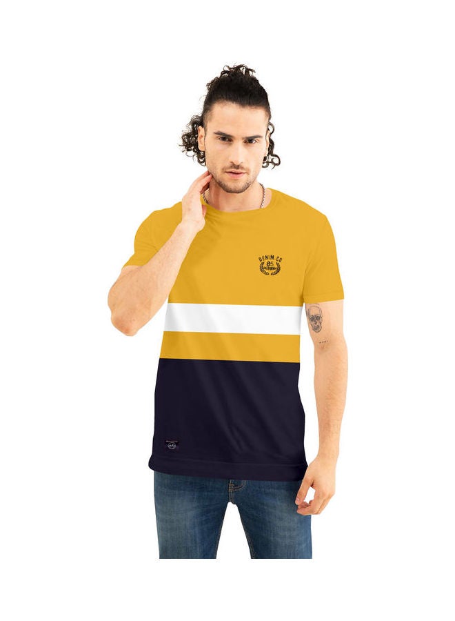 كولور هانت تيشيرت بفتحة رقبة مستديرة مع طبعات عصرية أصفر/أسود - Image 1