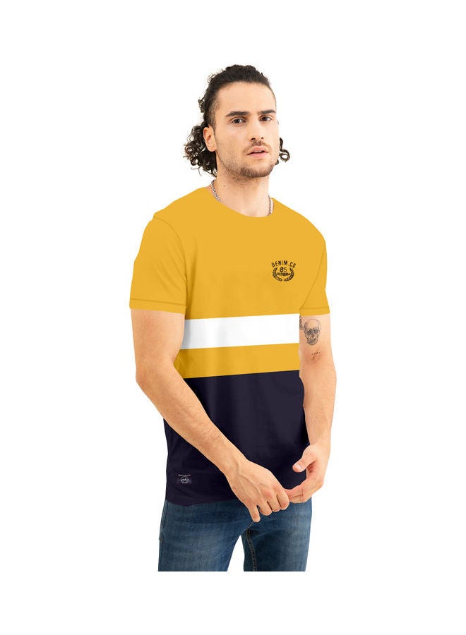 كولور هانت تيشيرت بفتحة رقبة مستديرة مع طبعات عصرية أصفر/أسود - Image 3