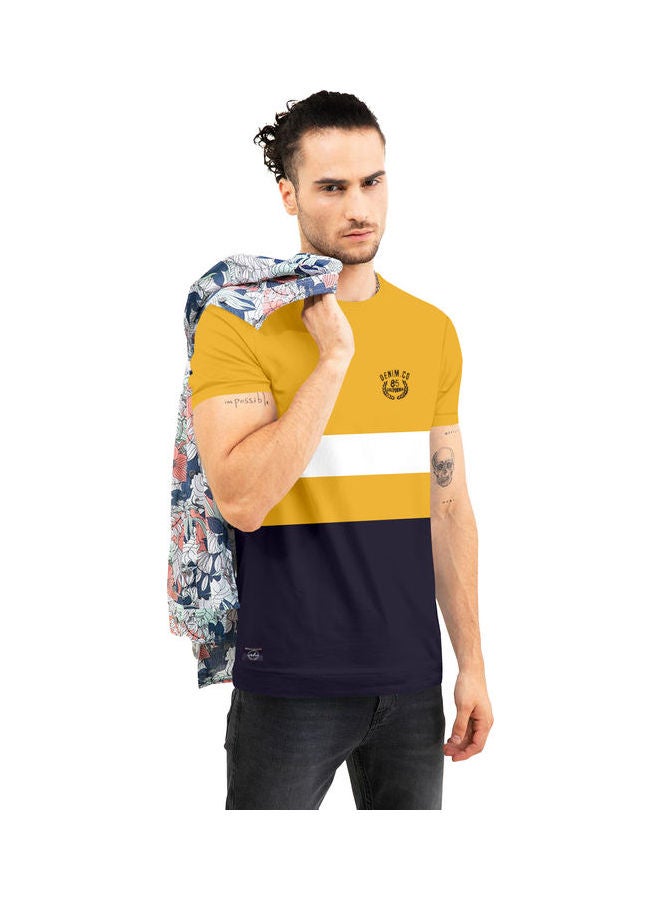 كولور هانت تيشيرت بفتحة رقبة مستديرة مع طبعات عصرية أصفر/أسود - Image 4