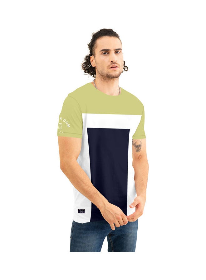 COLOR HUNT Crew Neck T-Shirt With Treding Prints Green/Dark Blue/White - Image 3