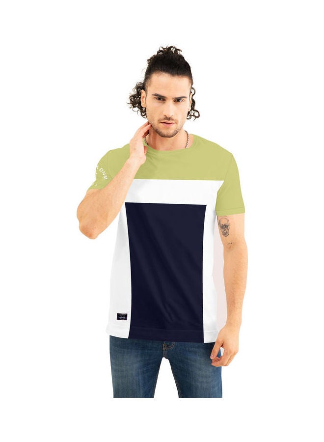 COLOR HUNT Crew Neck T-Shirt With Treding Prints Green/Dark Blue/White - Image 1