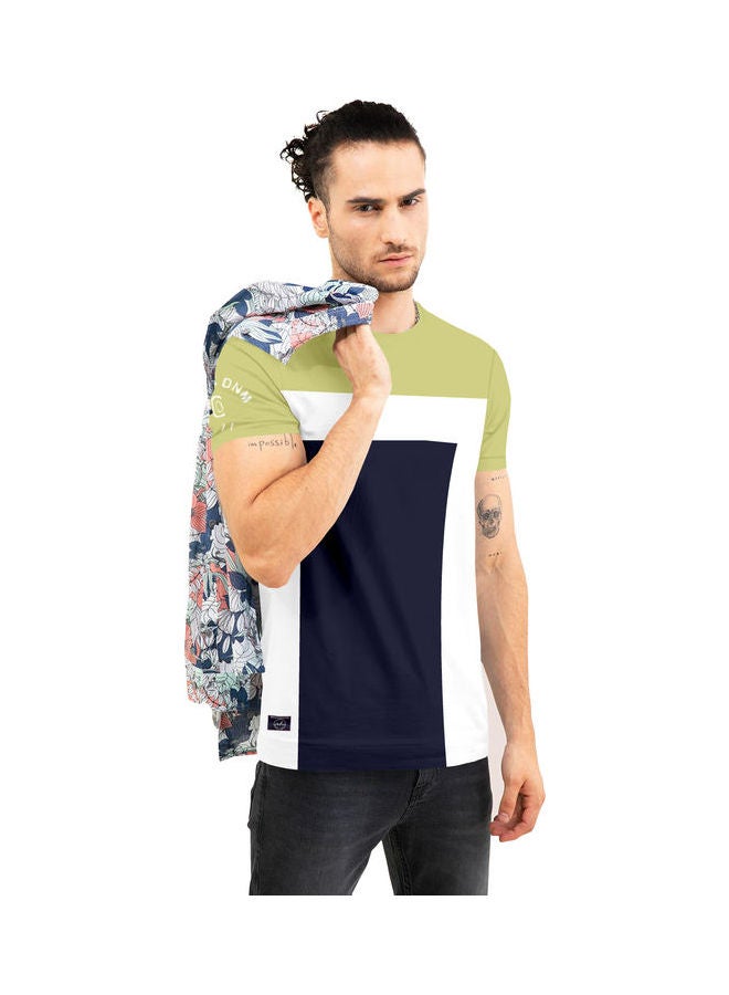 COLOR HUNT Crew Neck T-Shirt With Treding Prints Green/Dark Blue/White - Image 4