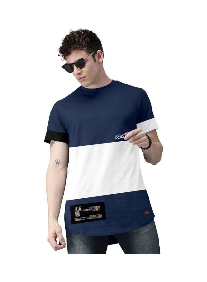 COLOR HUNT Crew Neck T-Shirt With Treding Prints Navy Blue/White - Image 1