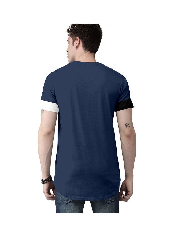 COLOR HUNT Crew Neck T-Shirt With Treding Prints Navy Blue/White - Image 2