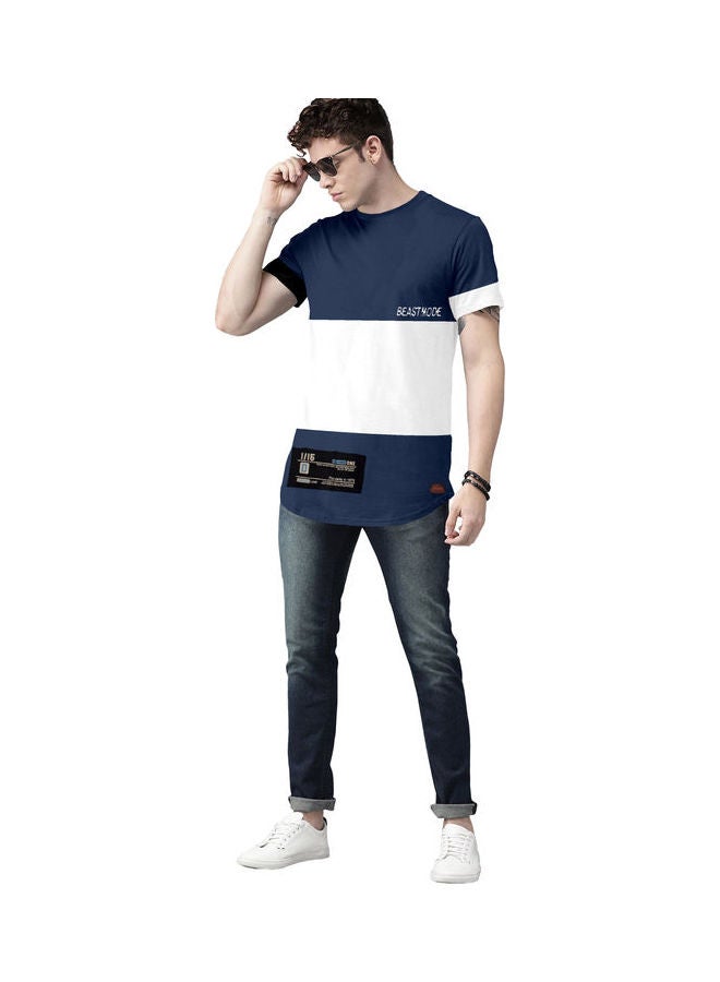 COLOR HUNT Crew Neck T-Shirt With Treding Prints Navy Blue/White - Image 4