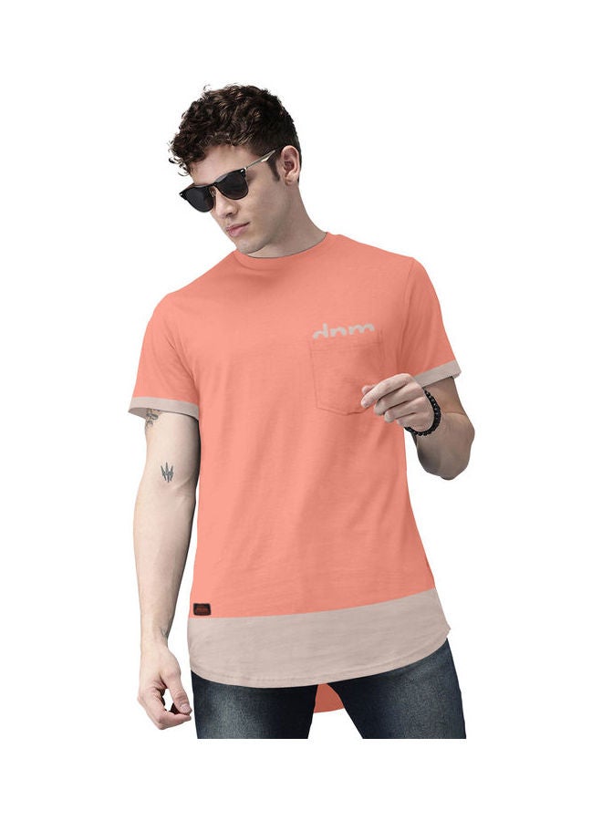 COLOR HUNT - Crew Neck T-Shirt With Treding Prints Peach/Skin - Image 1