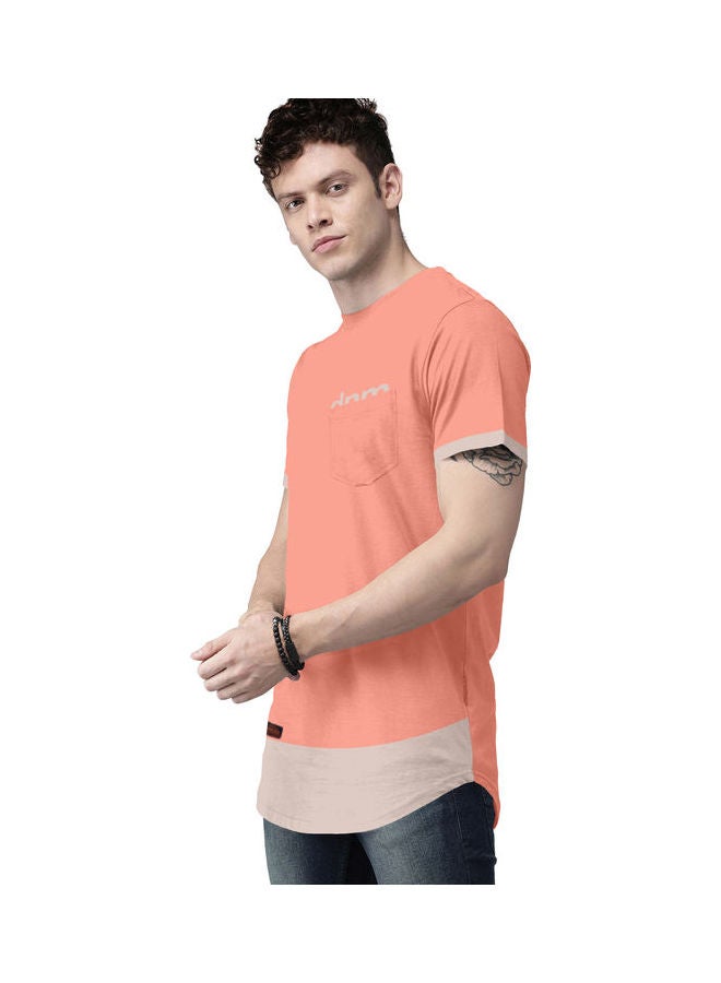 COLOR HUNT - Crew Neck T-Shirt With Treding Prints Peach/Skin - Image 1