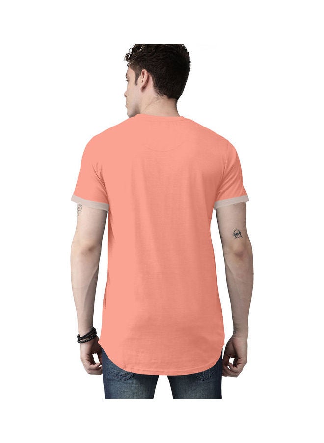 COLOR HUNT - Crew Neck T-Shirt With Treding Prints Peach/Skin - Image 1