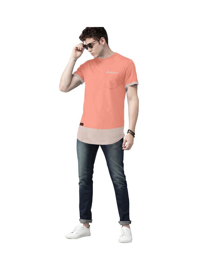 COLOR HUNT - Crew Neck T-Shirt With Treding Prints Peach/Skin - Image 1