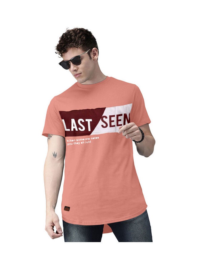 COLOR HUNT Crew Neck T-Shirt With Treding Prints Peach/Red/White - Image 1