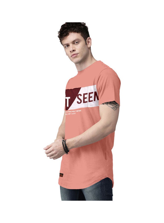 COLOR HUNT Crew Neck T-Shirt With Treding Prints Peach/Red/White - Image 3