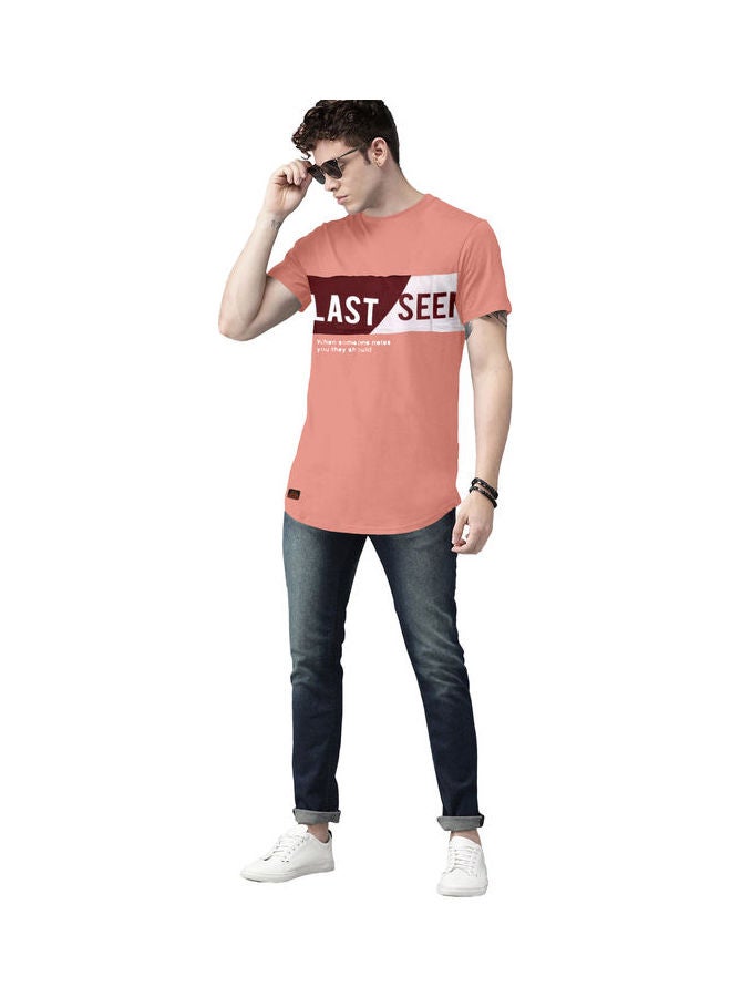 COLOR HUNT Crew Neck T-Shirt With Treding Prints Peach/Red/White - Image 4