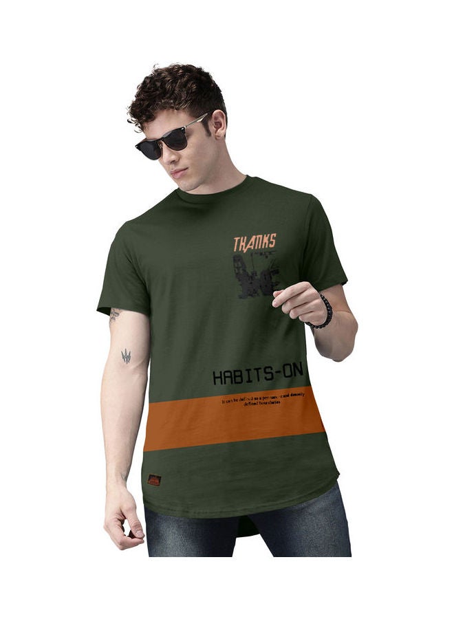 COLOR HUNT Crew Neck T-Shirt With Treding Prints Dark Green/Brown - Image 1