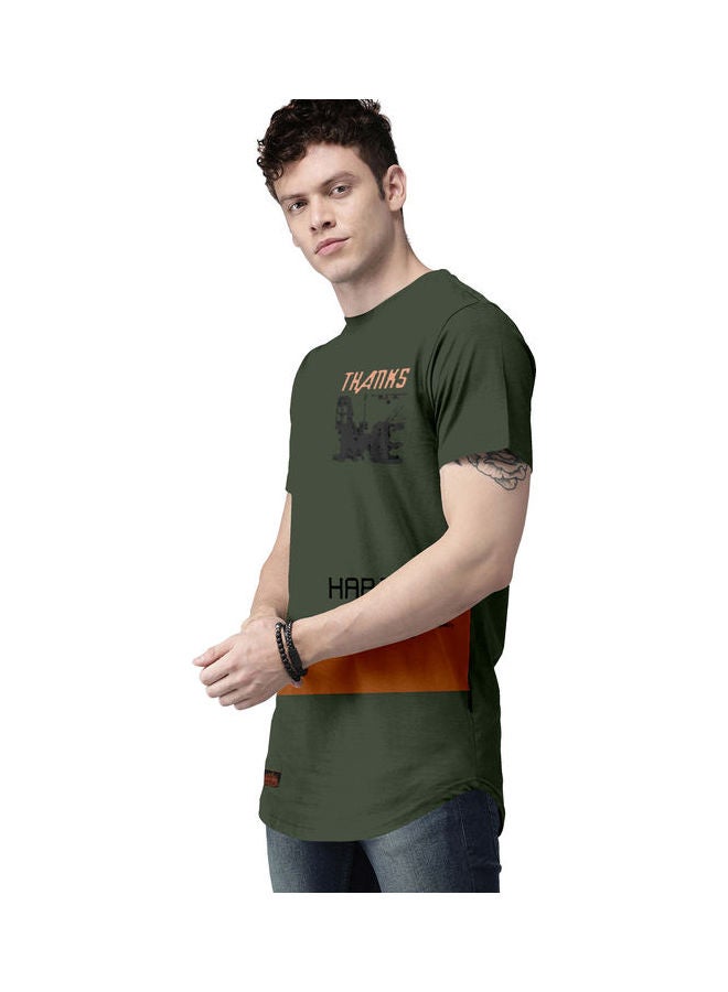 COLOR HUNT Crew Neck T-Shirt With Treding Prints Dark Green/Brown - Image 3