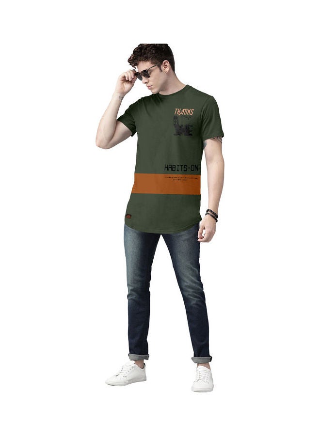 COLOR HUNT Crew Neck T-Shirt With Treding Prints Dark Green/Brown - Image 4