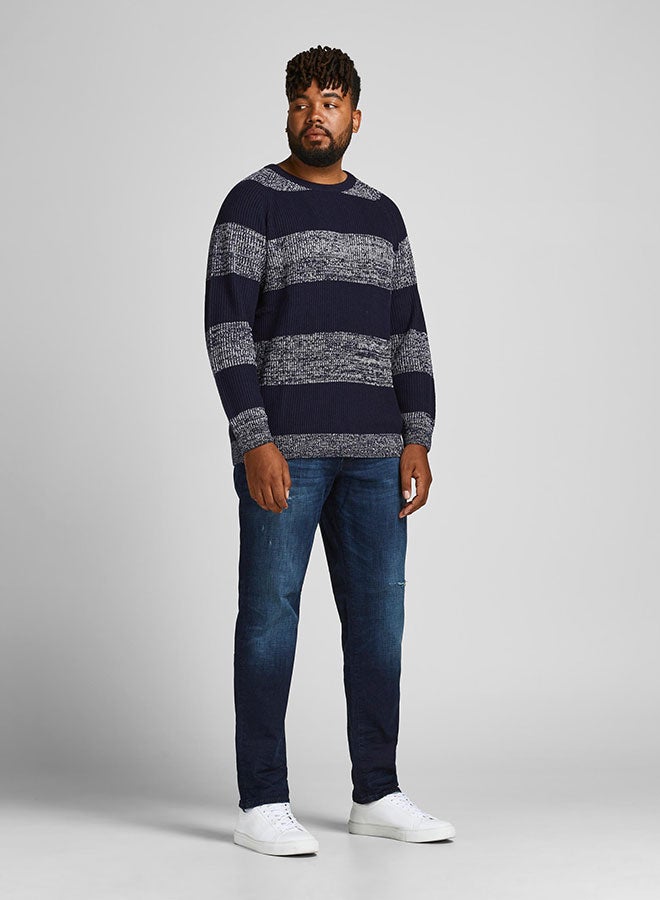 JACK & JONES - Plus Size Striped Sweater Blue - Image 1
