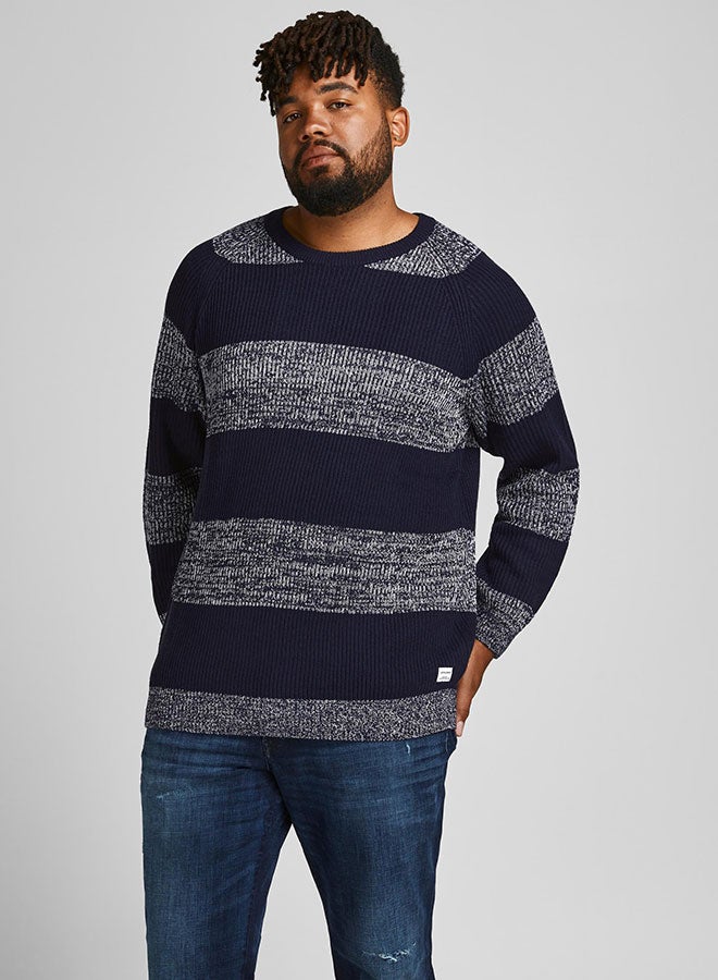 JACK & JONES - Plus Size Striped Sweater Blue - Image 1