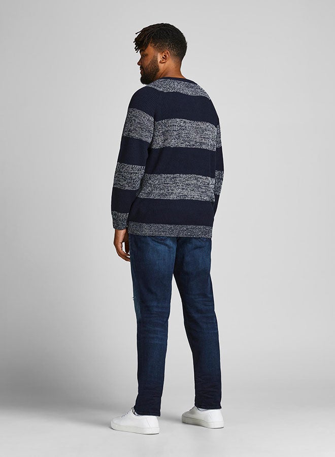 JACK & JONES - Plus Size Striped Sweater Blue - Image 1