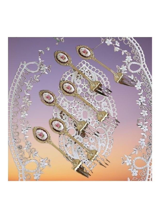 Handsomegift 6-Piece Tea Fork Set Gold 14cm - Image 2