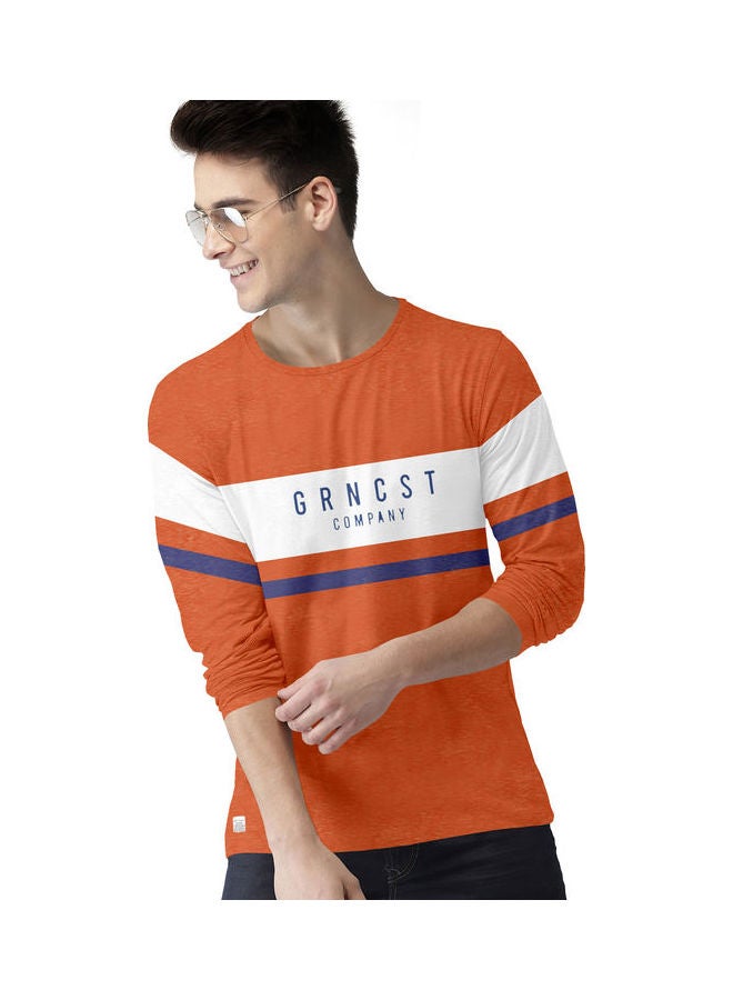 COLOR HUNT Everyday Stretch Full Sleeve T-Shirt Orange/White - Image 1