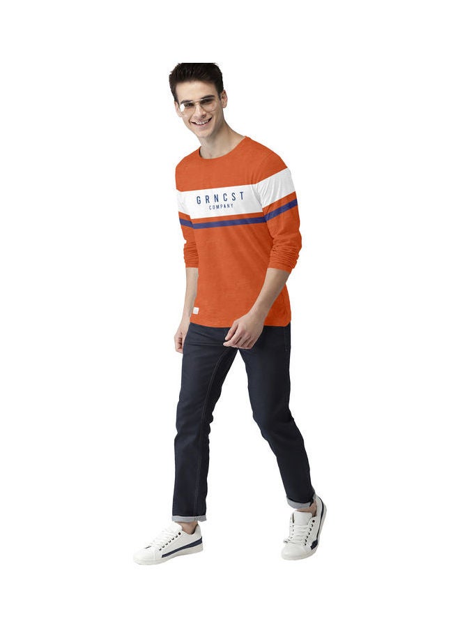 COLOR HUNT Everyday Stretch Full Sleeve T-Shirt Orange/White - Image 4