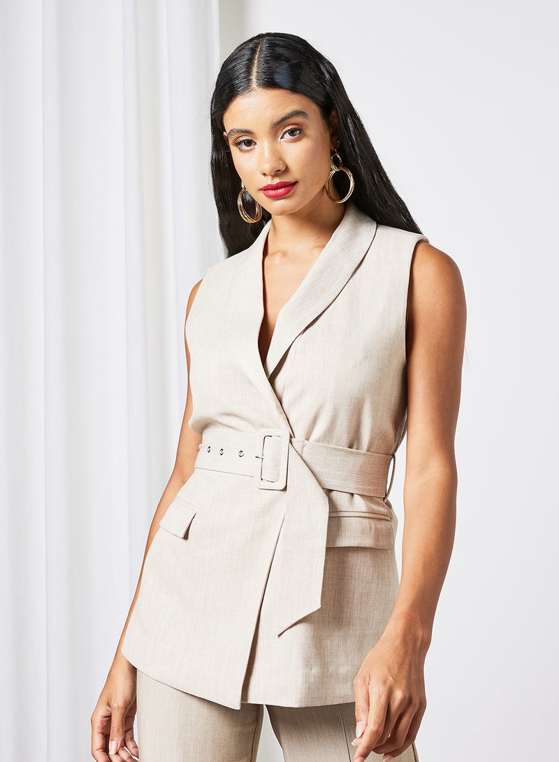 Y.A.S Belted Sleeveless Coat Ecru  - Image 1