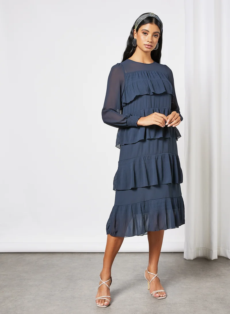 Y.A.S Tiered Midi Dress Blue