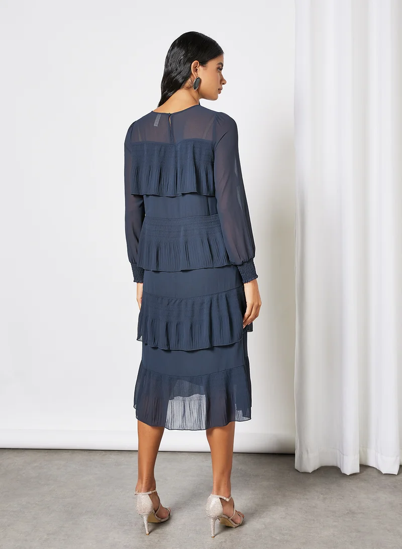 Y.A.S Tiered Midi Dress Blue