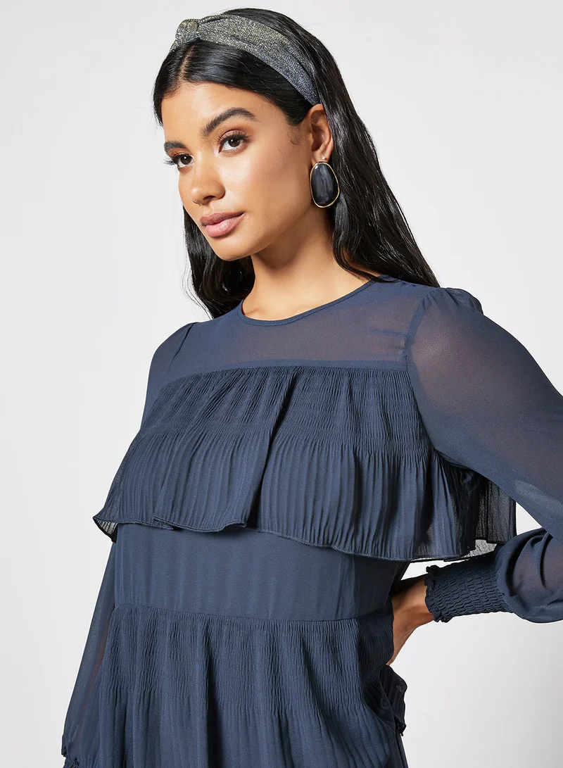 Y.A.S Tiered Midi Dress Blue