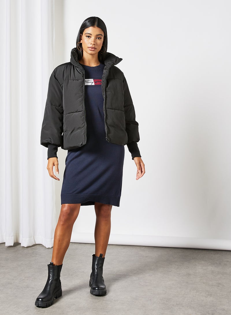TOMMY HILFIGER - Signature Logo Embroidery Knit Dress Blue - Image 1