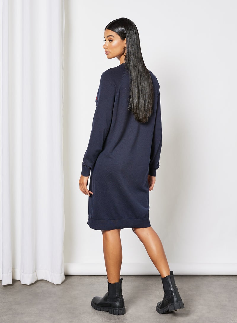 TOMMY HILFIGER - Signature Logo Embroidery Knit Dress Blue - Image 1