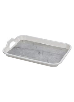 Royalford Melamine Marble Design Rectanglar Shape Serving Tray With Handle White/Grey 15inch  - Image 1