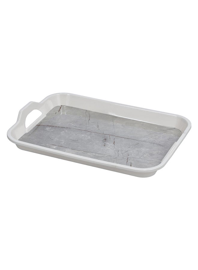 Royalford - Melamine Marble Design Rectanglar Shape Serving Tray With Handle White/Grey 15inch - Image 1