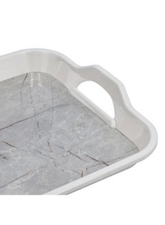 Royalford Melamine Marble Design Rectanglar Shape Serving Tray With Handle White/Grey 15inch  - Image 2