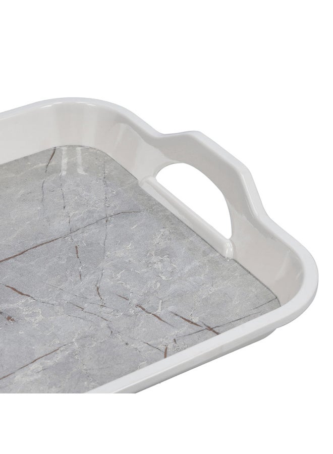 Royalford - Melamine Marble Design Rectanglar Shape Serving Tray With Handle White/Grey 15inch - Image 1