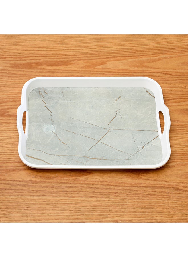Royalford - Melamine Marble Design Rectanglar Shape Serving Tray With Handle White/Grey 15inch - Image 1