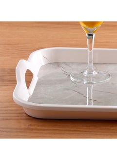 Royalford Melamine Marble Design Rectanglar Shape Serving Tray With Handle White/Grey 15inch  - Image 4