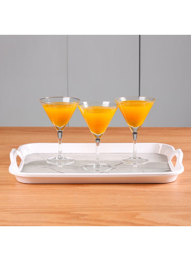 Royalford - Melamine Marble Design Rectanglar Shape Serving Tray With Handle White/Grey 15inch - Image 1