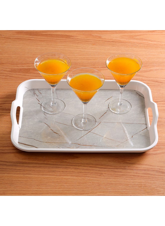 Royalford - Melamine Marble Design Rectanglar Shape Serving Tray With Handle White/Grey 15inch - Image 1