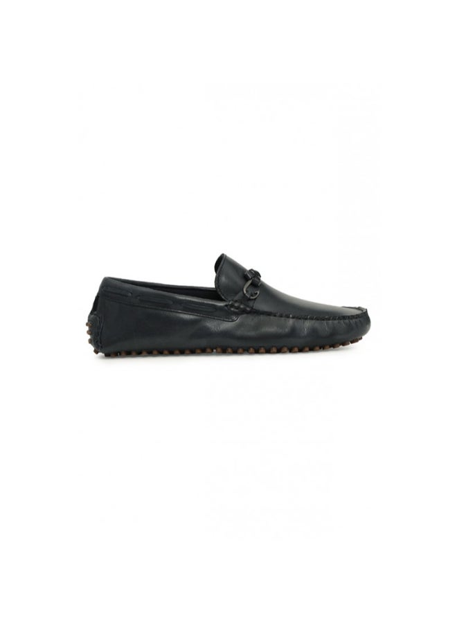 Red Tape Buckle Detailed Slip-On Flat Moccasins Black - Image 2