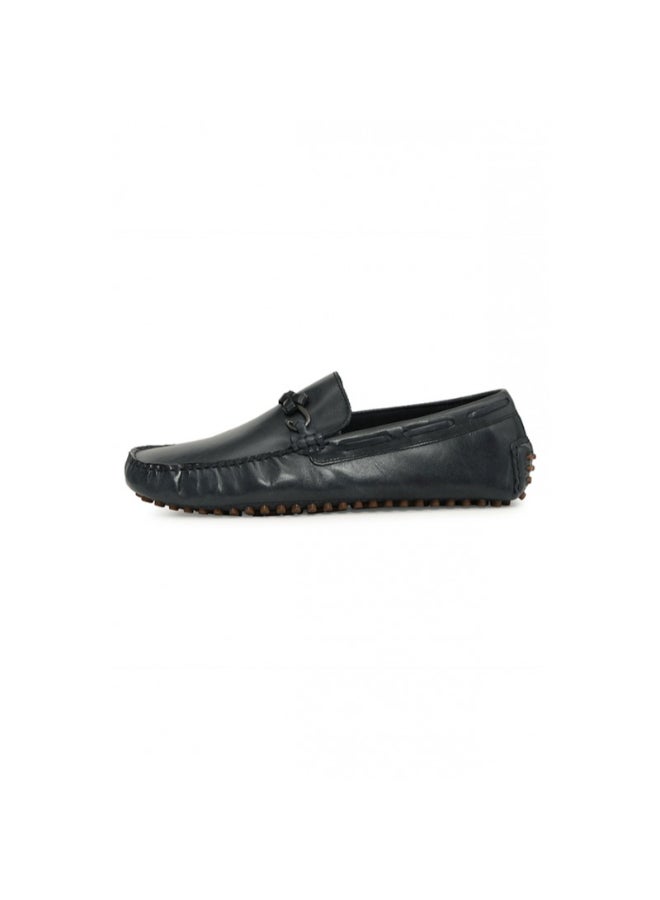 Red Tape Buckle Detailed Slip-On Flat Moccasins Black - Image 3