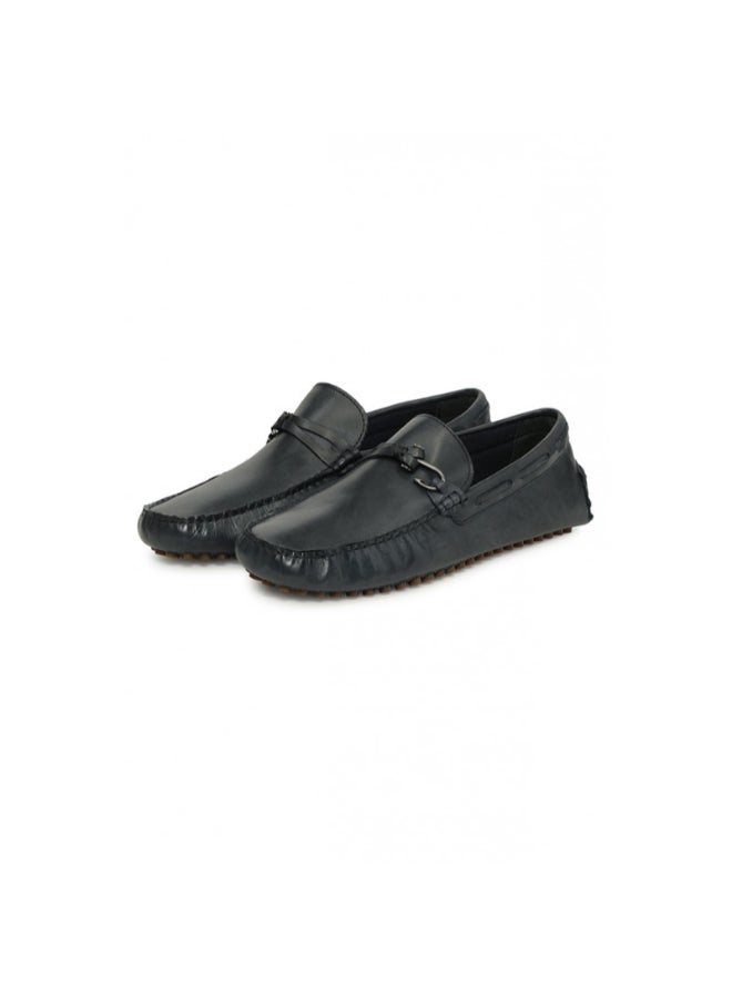 Red Tape Buckle Detailed Slip-On Flat Moccasins Black - Image 4