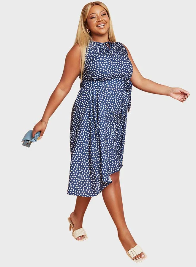 Closet By Styli Sleeveless Polka Dot Printed Dress Blue/White