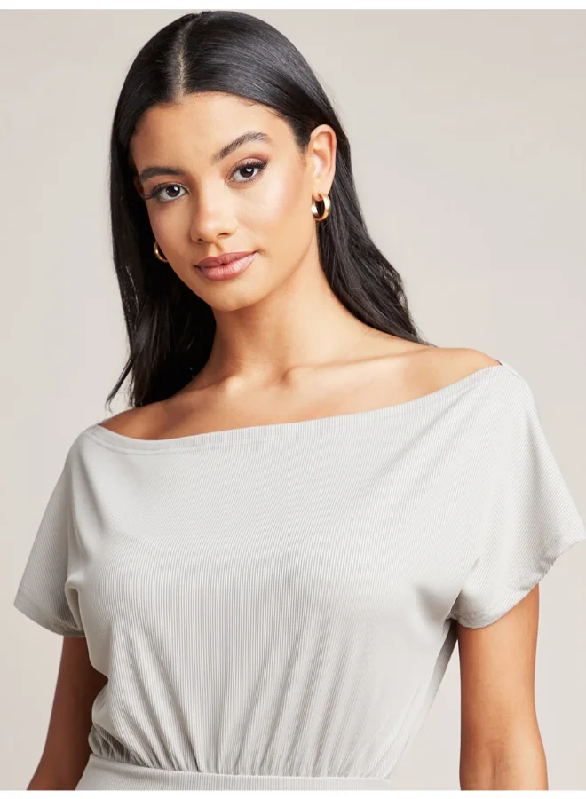 Closet By Styli Boat Neck Mini Dress Grey