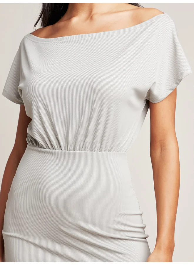 Closet By Styli Boat Neck Mini Dress Grey